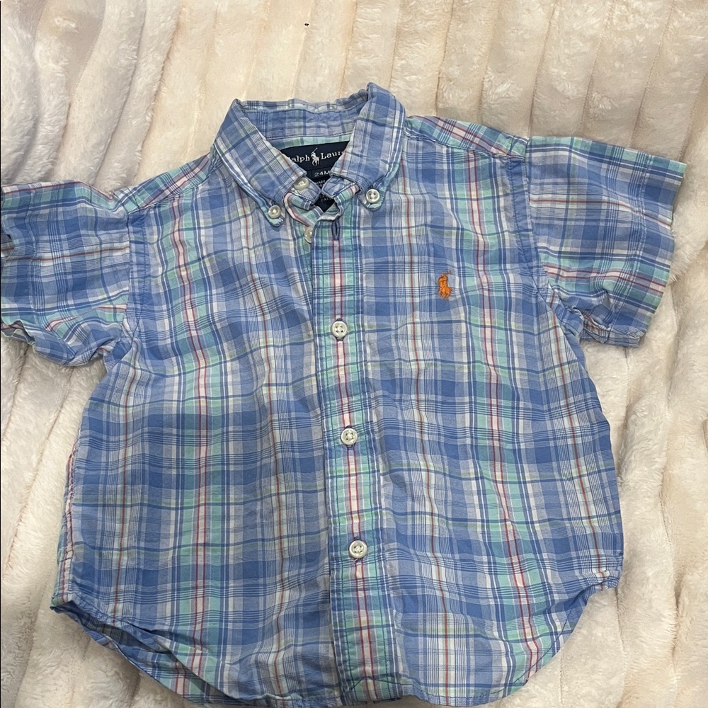 Ralph Lauren Light Blue Plaid Button-Down Shirt - Kids